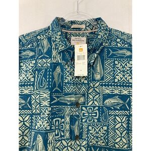 New Quiksilver Waterman Shirt XL Tribal Fish Print Cotton Button Down Outdoor